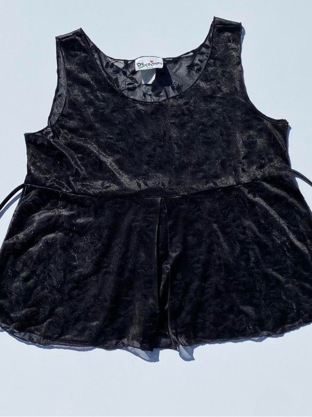 Vintage 90s Black Sheer Plant Peplum Tank Top Whimsygoth Y2K Summer Emo Goth